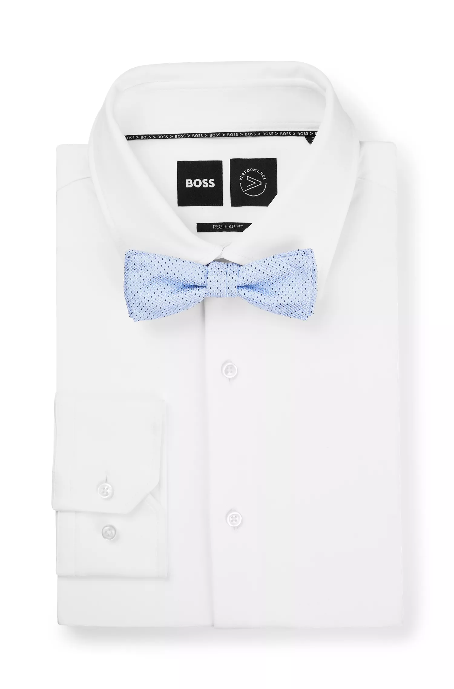 Gravata borboleta e lenço de bolso BOSS pretos em jacquard de mistura de seda.