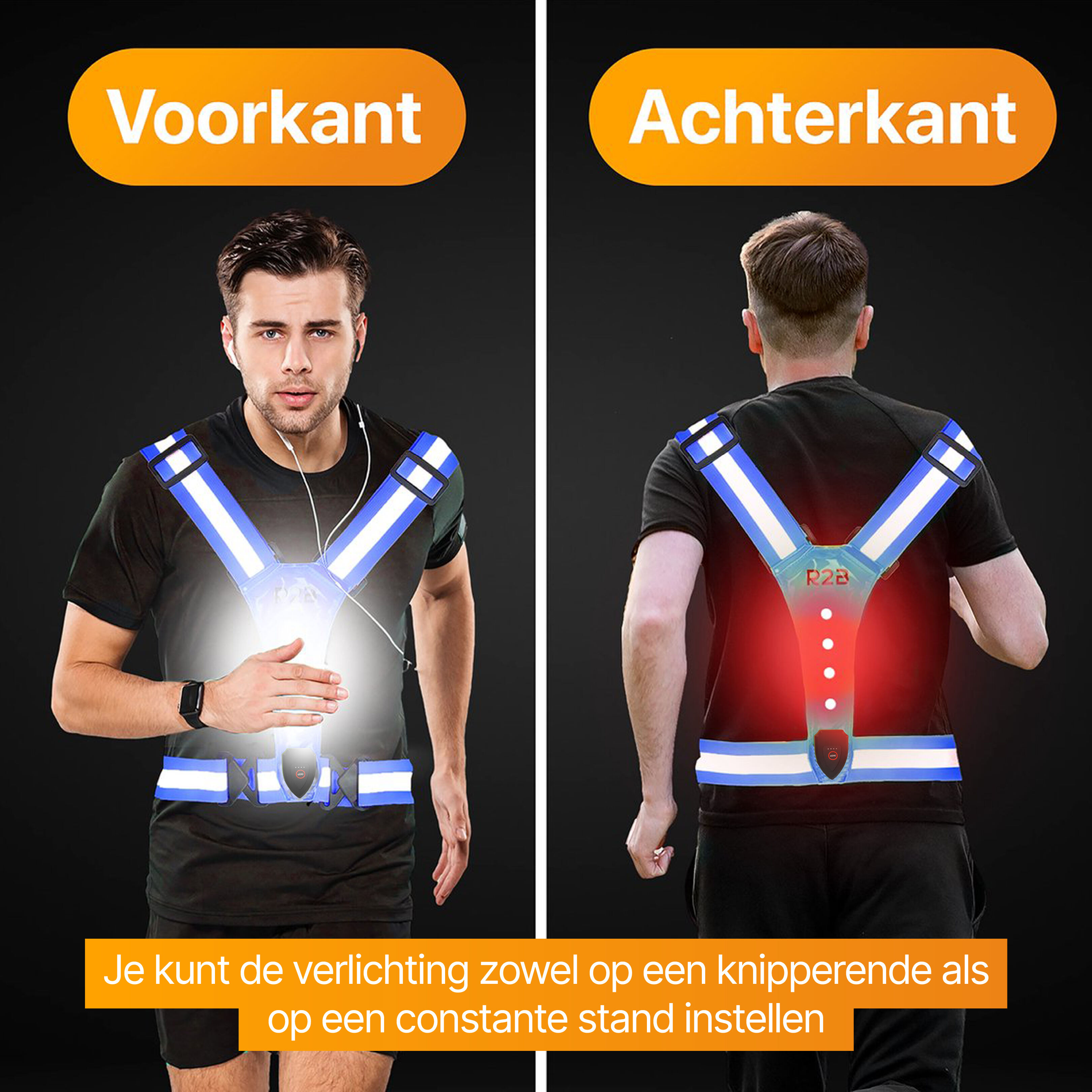 R2B Hardloopvest oplaadbaar - Hardloop Verlichting - Blauw