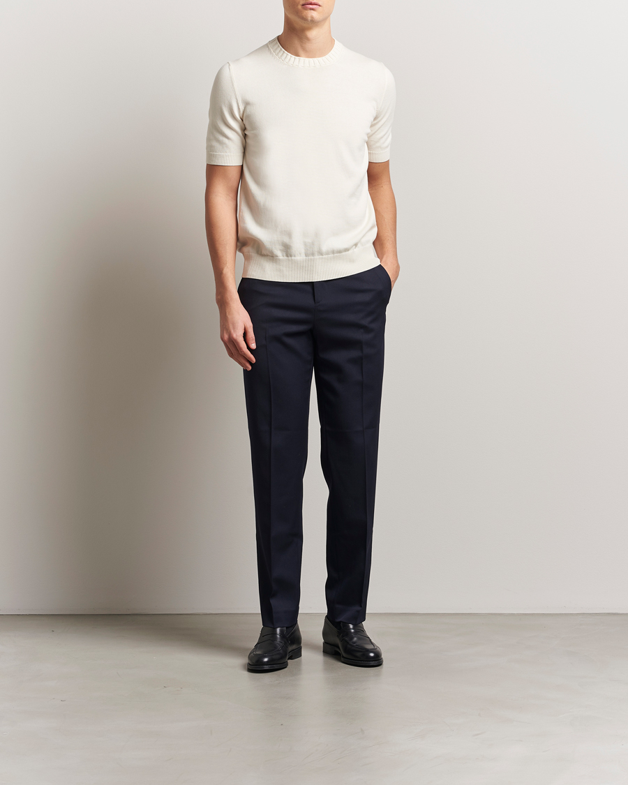 Gran Sasso Cotton Heavy Knitted Crew Neck T-Shirt Cream