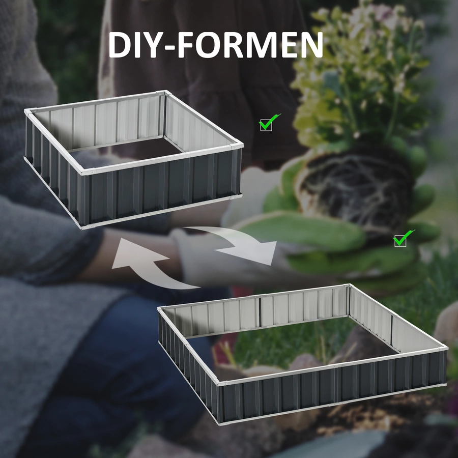 Outsunny Gartenbeet inclusive Gartenhandschuhen und Beetschildern grau