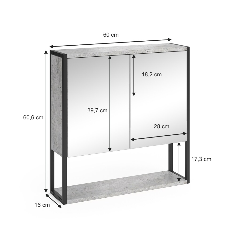Vicco Spiegelschrank Fyrk Beton Badschrank Badmöbel Badspiegel mit Ablagen