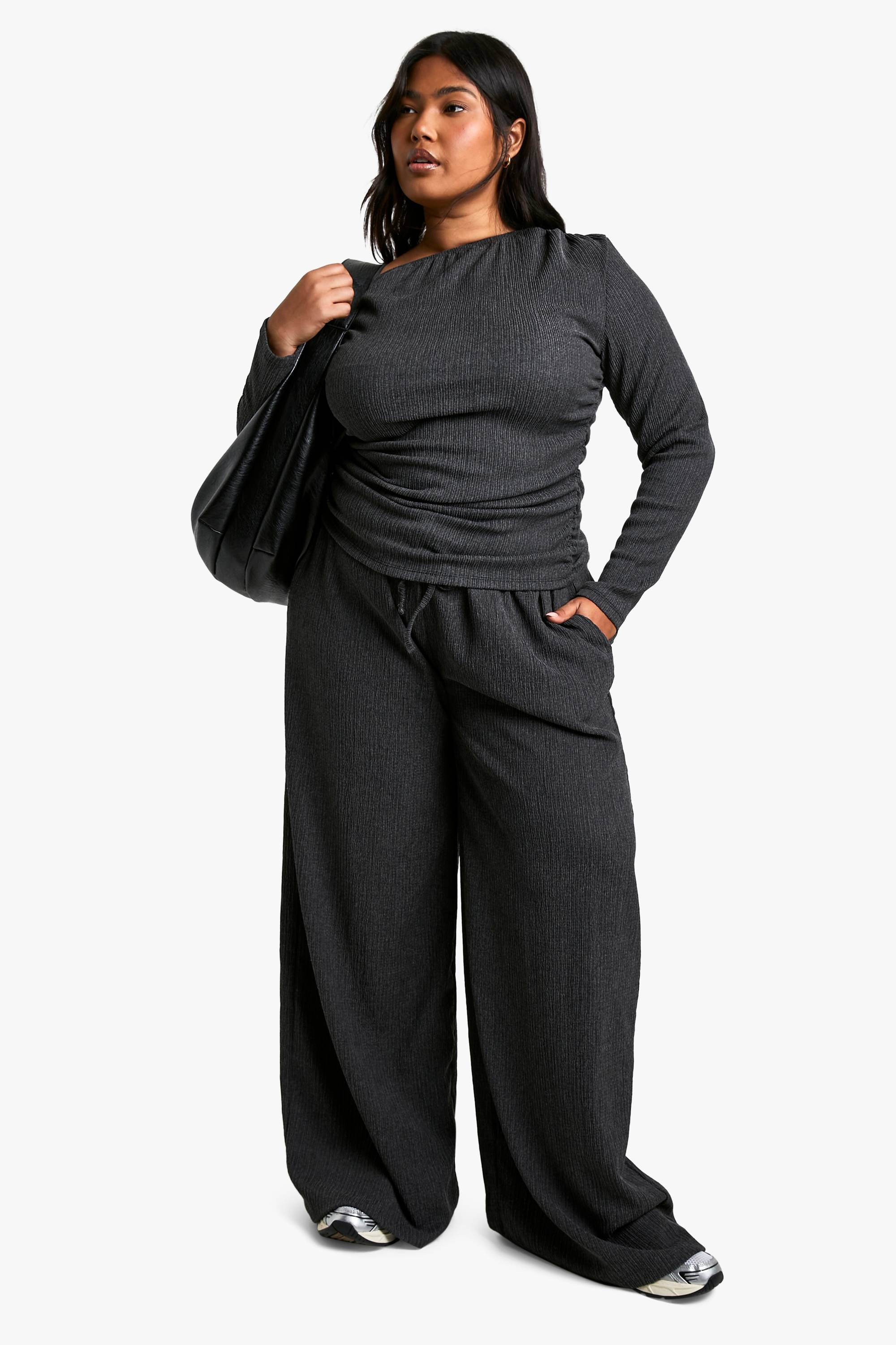 boohoo PANTALON GRANDE TAILLE À CORDON TEXTURÉ