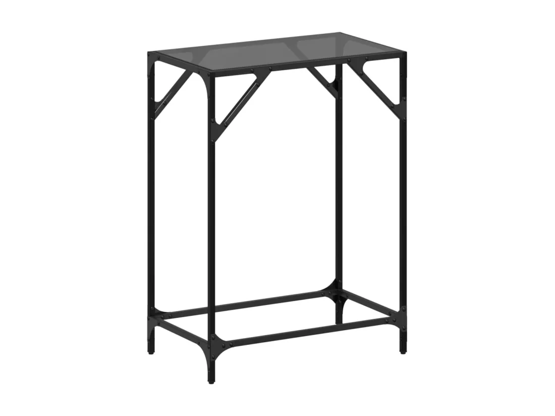 Table console avec dessus en verre noir 60x35x81 cm acier
