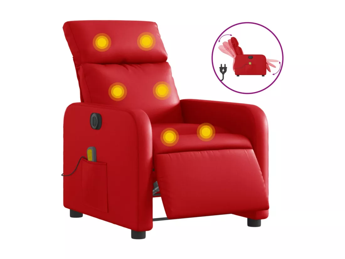 Fauteuil massant inclinable électrique rouge similicuir