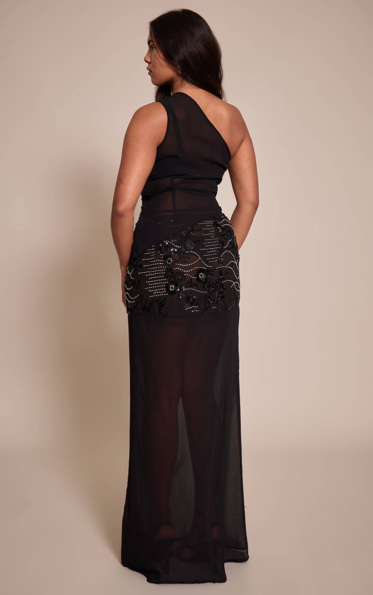 Noir Jupe Maxi Shape À Ourlet Tombant Avec Sequins Floraux