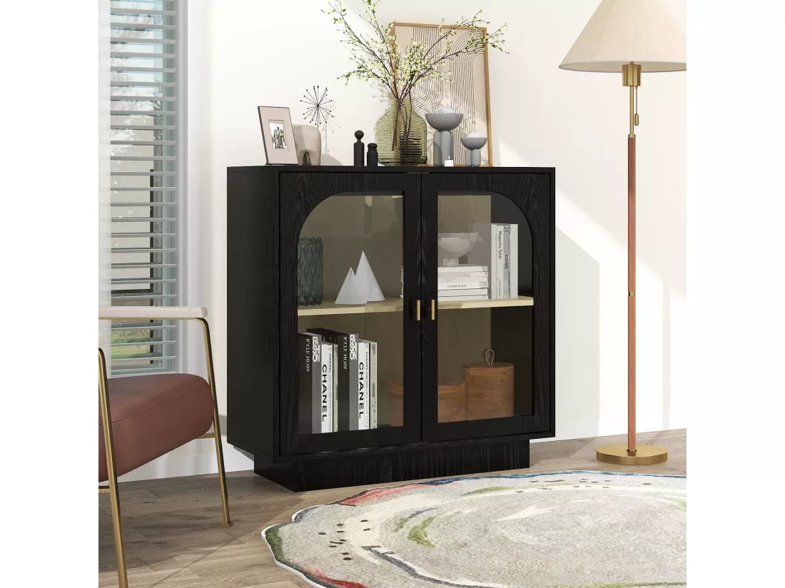 Armoire à double porte noire avec éléments arrondis, 80 cm de long, pour chambre, bureau, salon et autres espaces