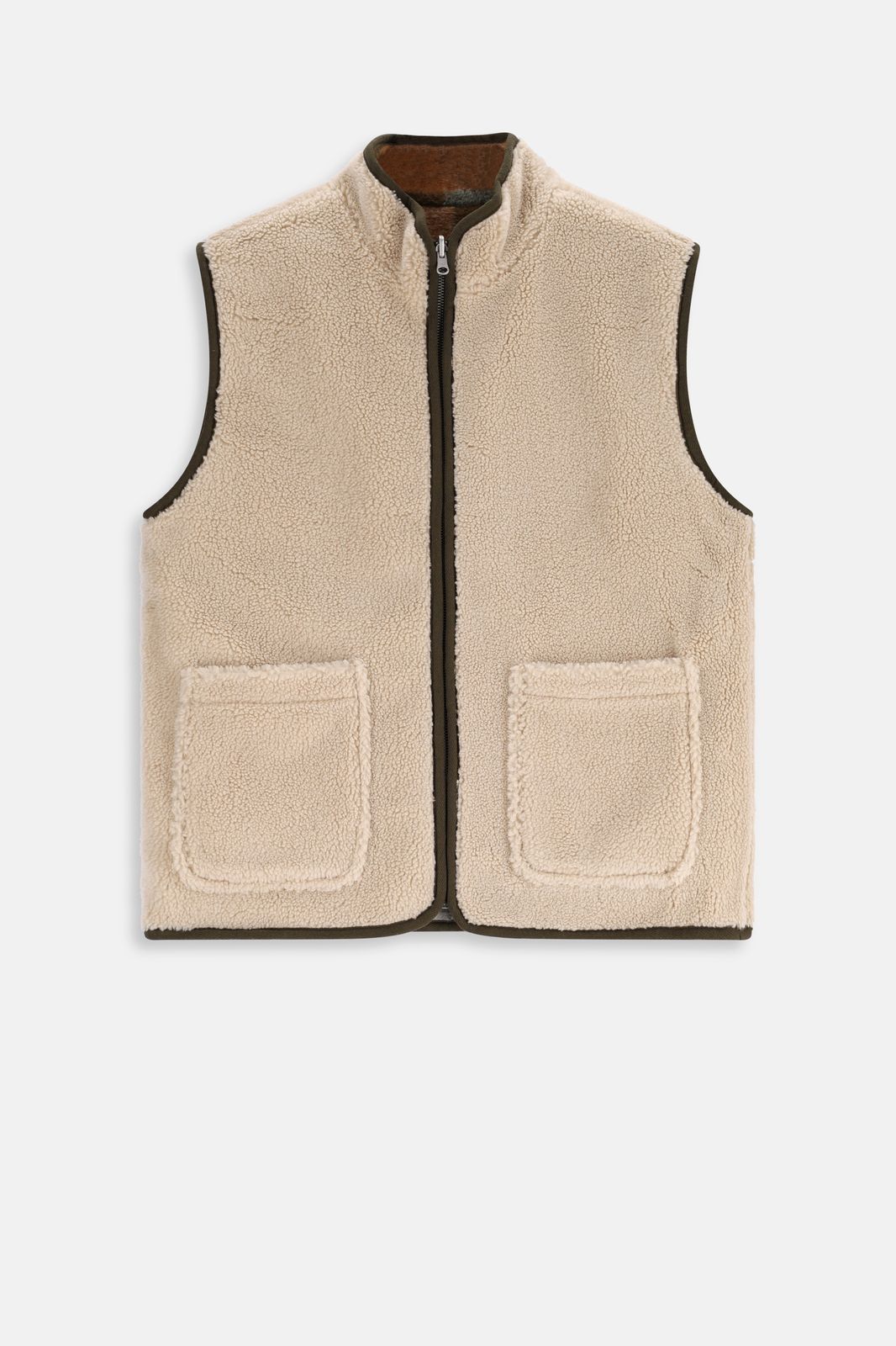Groen geblokte reversible teddy bodywarmer