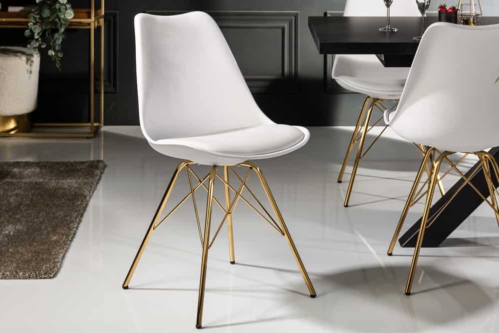 Design Stuhl SCANDINAVIA MEISTERSTÜCK weiß goldene Beine