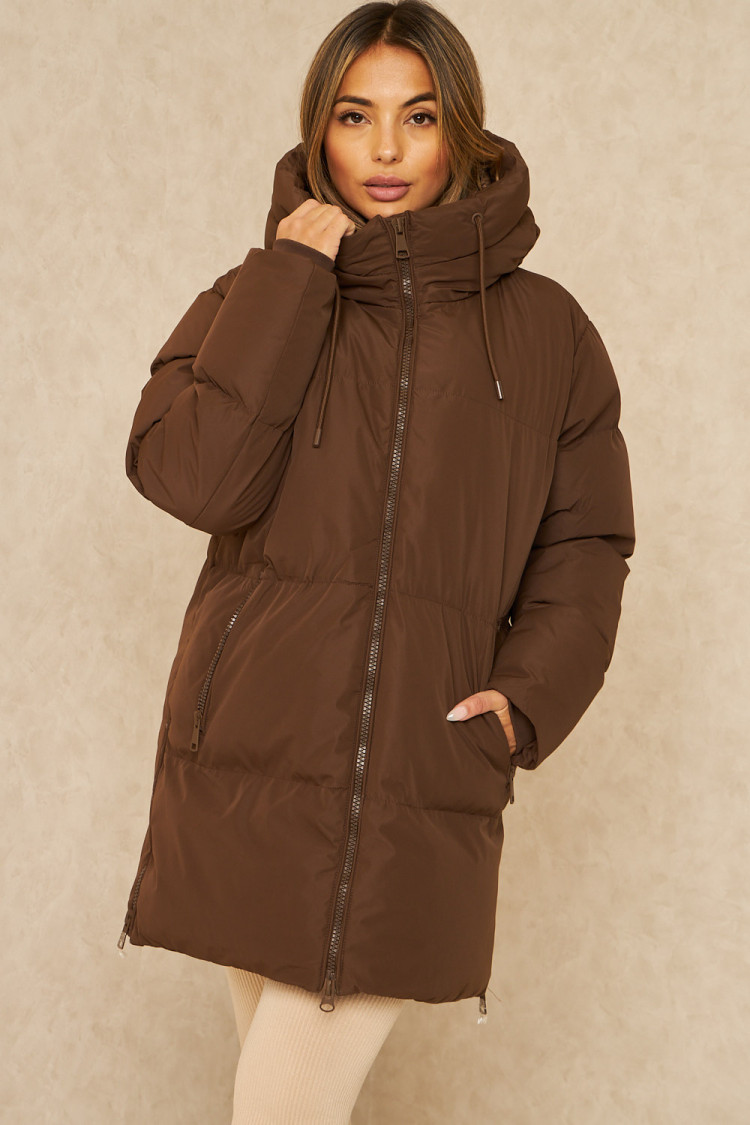 Doudoune marron matelassée à capuche