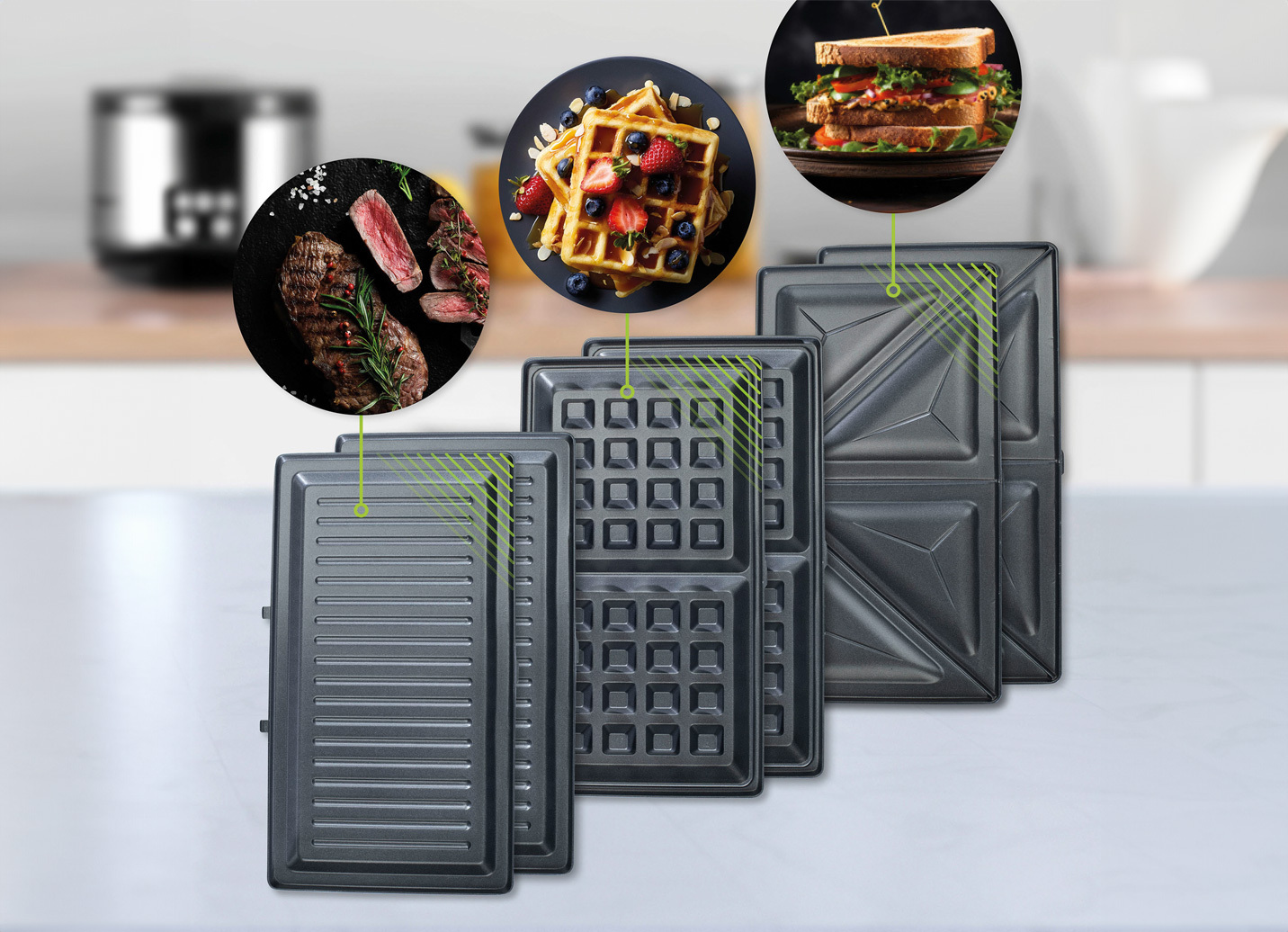 Variogrill mit 3 Wechselplatten