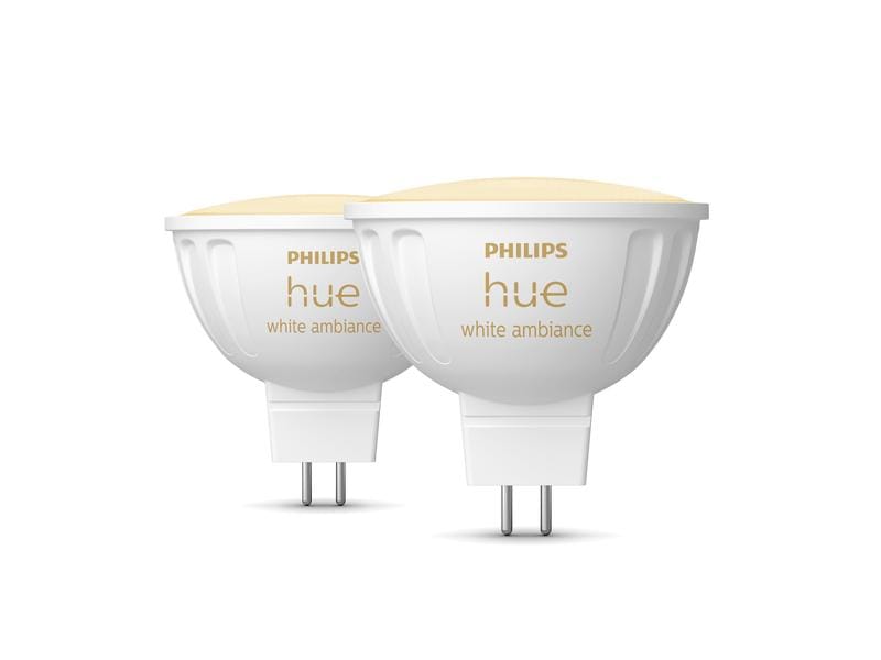 Philips Hue Leuchtmittel White Ambiance MR16 Doppelpack 400 Smartes Spot-Leuchtmittel für Leuchten mit GU5.3 Sockel