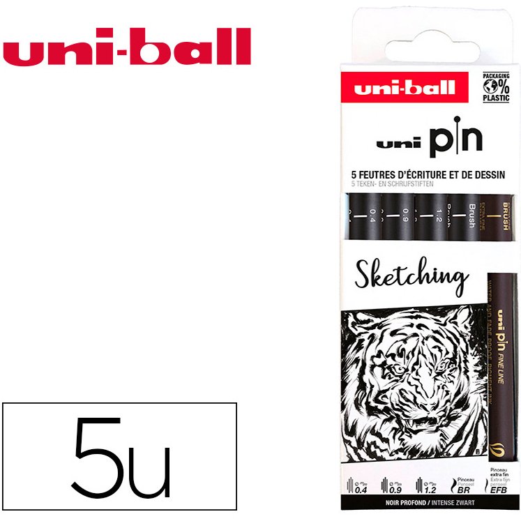 Pochette uni-ball 5 feutres pointe calibree 0.4 efbr500   coloris noir