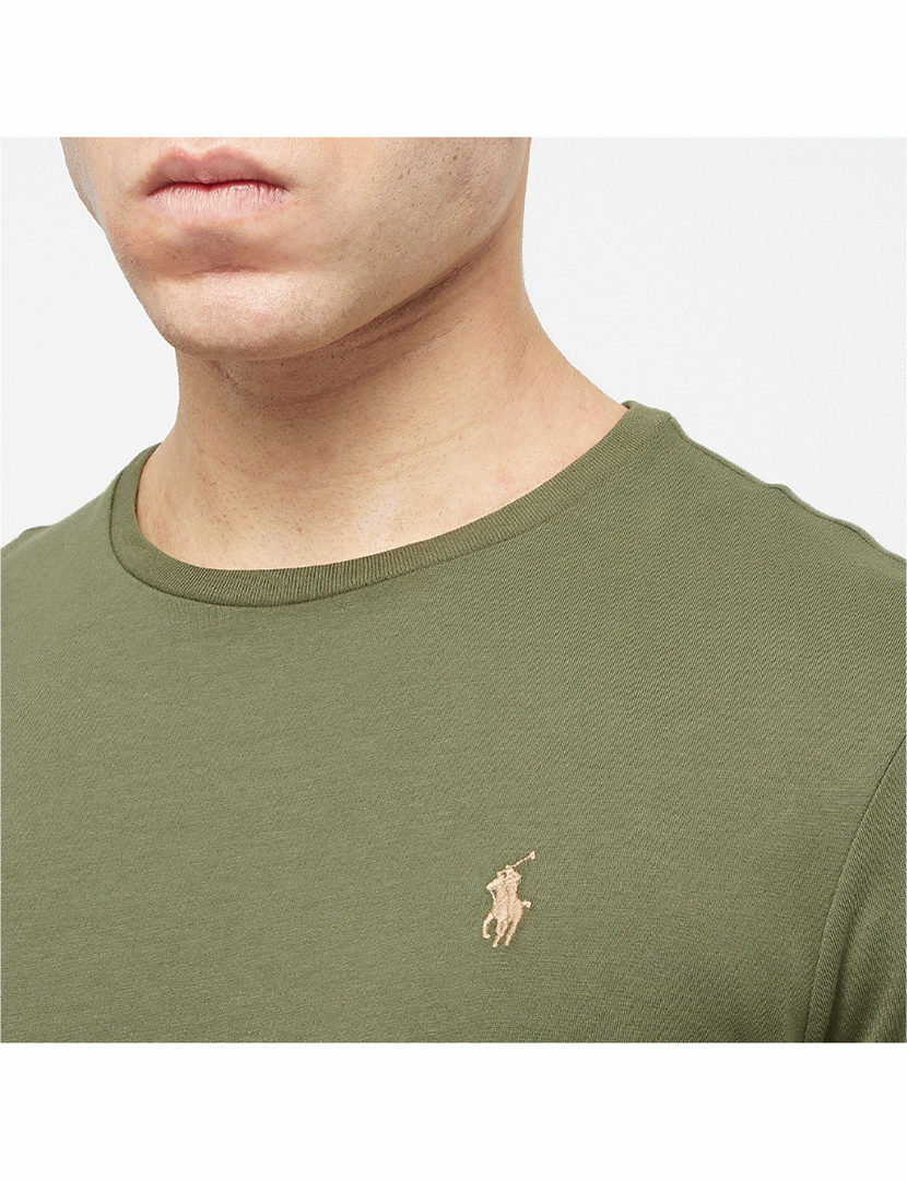 Slim Fit Green T-Shirt with Orange Logo
