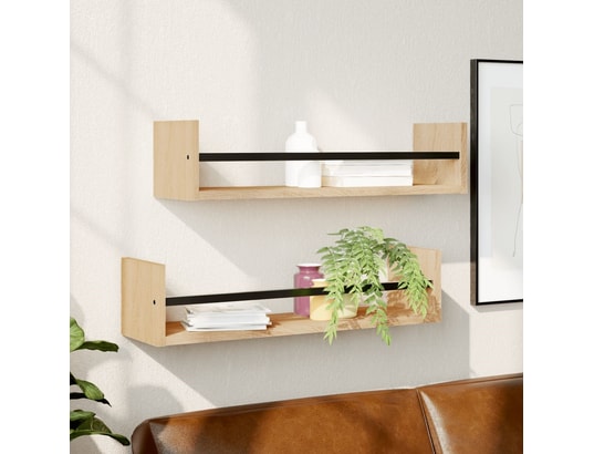 VIDAXL - Etagère murale étagères murales avec barres 2 pcs chêne sonoma 60x16x14 cm