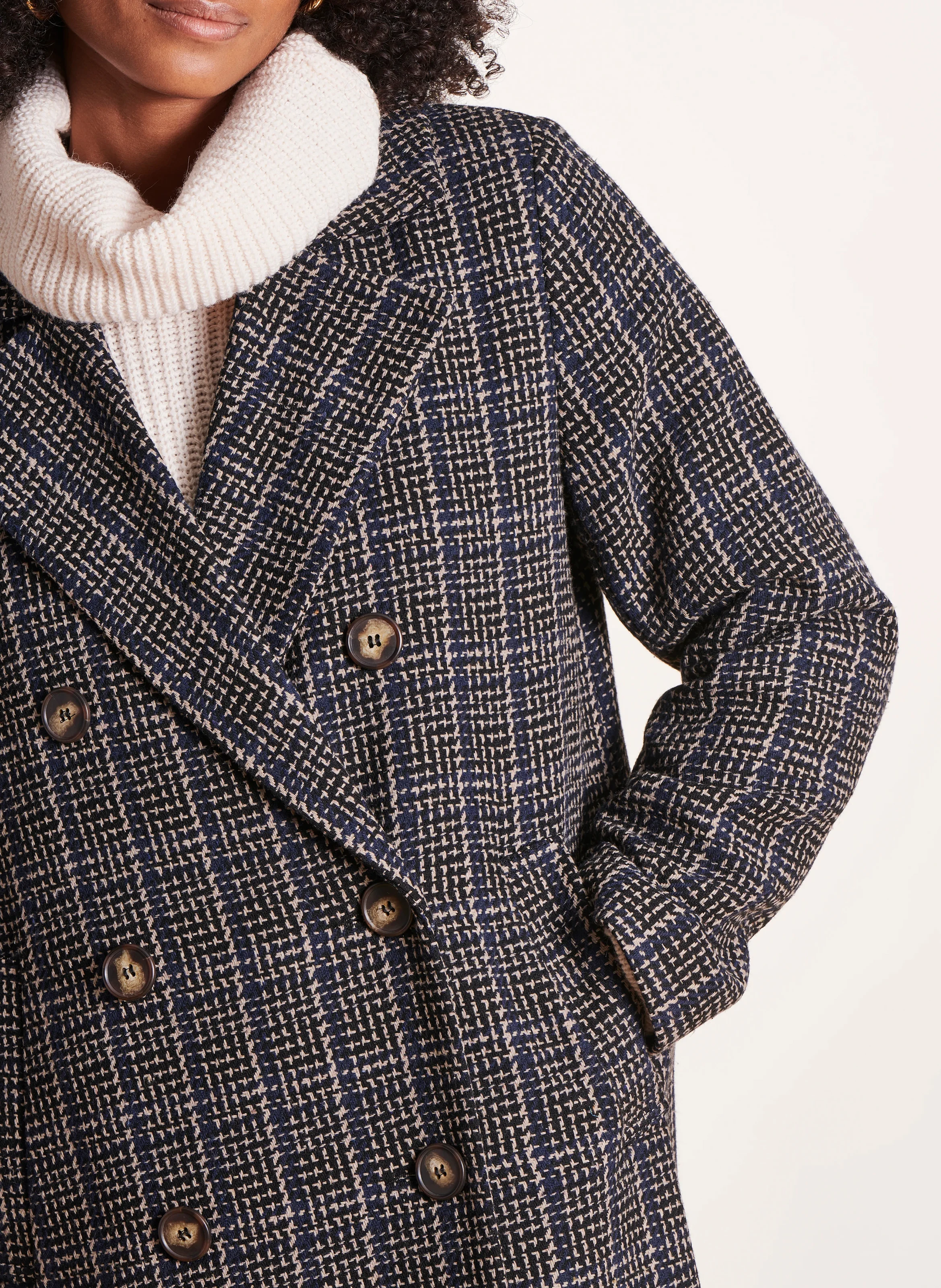 Manteau long droit à carreaux| Multicolore