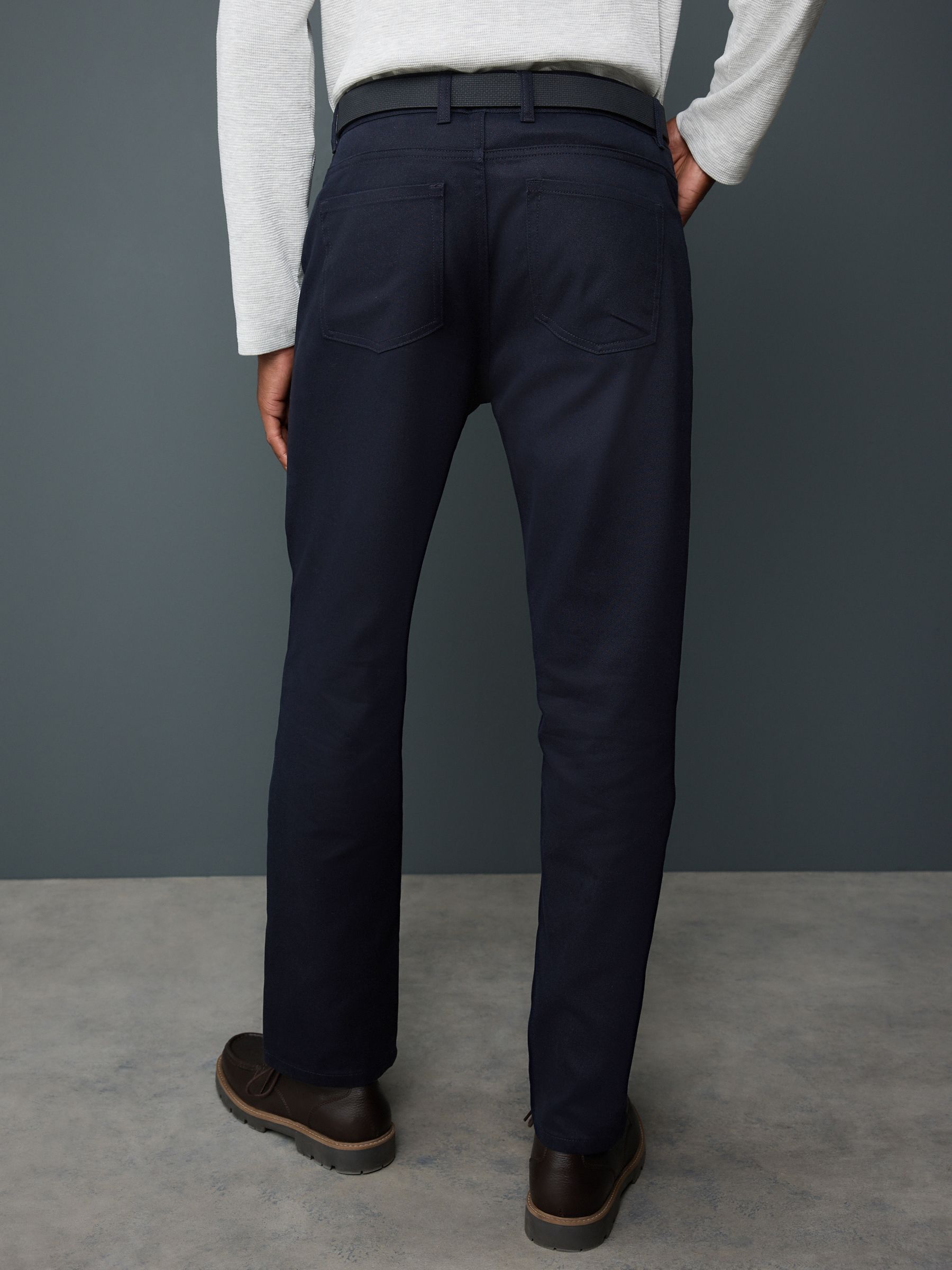 Donkerblauw - Straight fit - Smart Brushed Cotton TENCEL™ Lyocell Blend Chinos With Belt