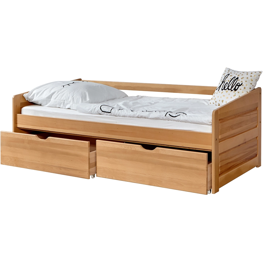 TiCAA Sofabett Micki Buche natur mit 2 Schubladen
