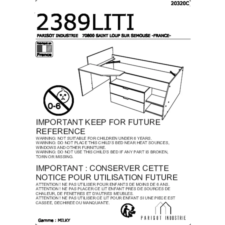 Parisot Multifunktions Hochbett Milky 2 Industrial Style  Eiche Jackson Eiche Jackson