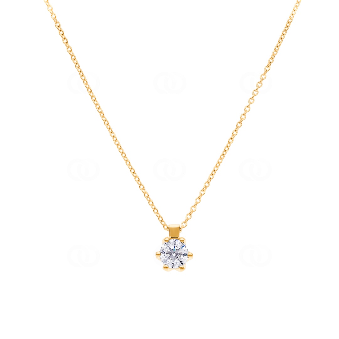 Collier mit Anhänger 750/18 K Gelbgold mit GIA-Diamant 0.70 ct H/si in 6-Griff