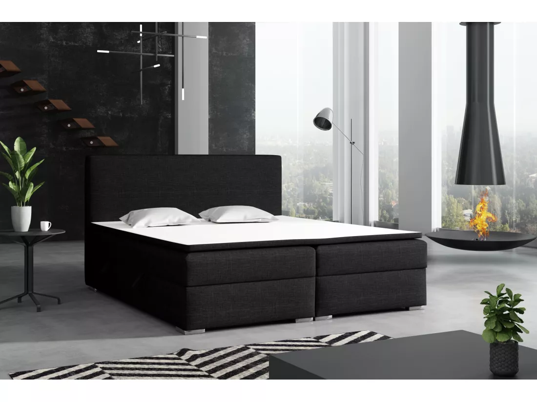 LIT BOXSPRING coffre de lit Laval 140x200 cm, Lux 23 (Noir)