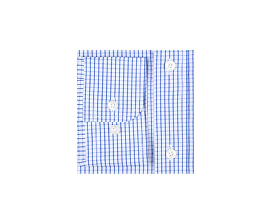 Chemise coton blanche à carreaux bleus - Poche - SCOTT