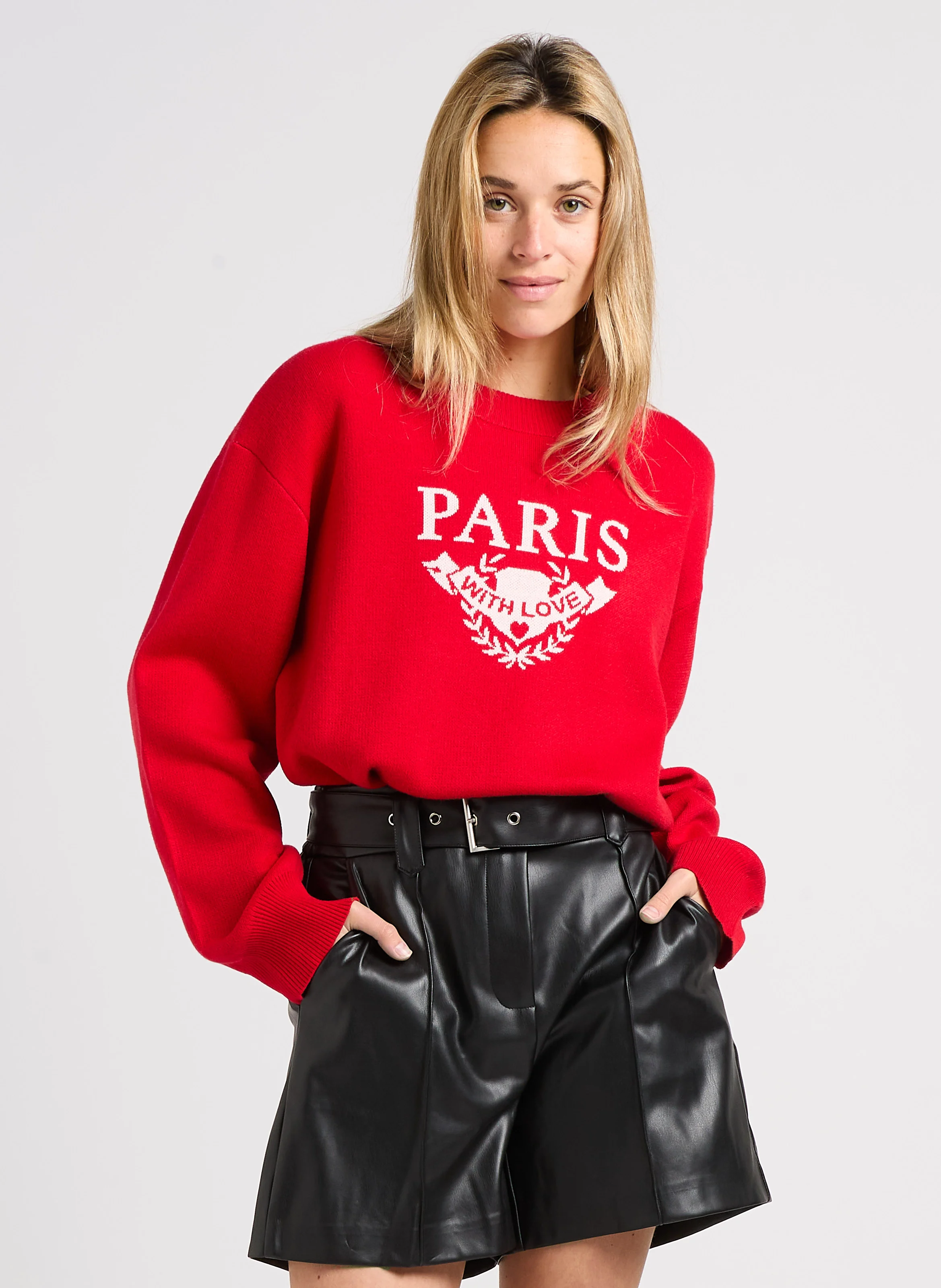 PIKILO - Pull droit col rond en maille | Rouge