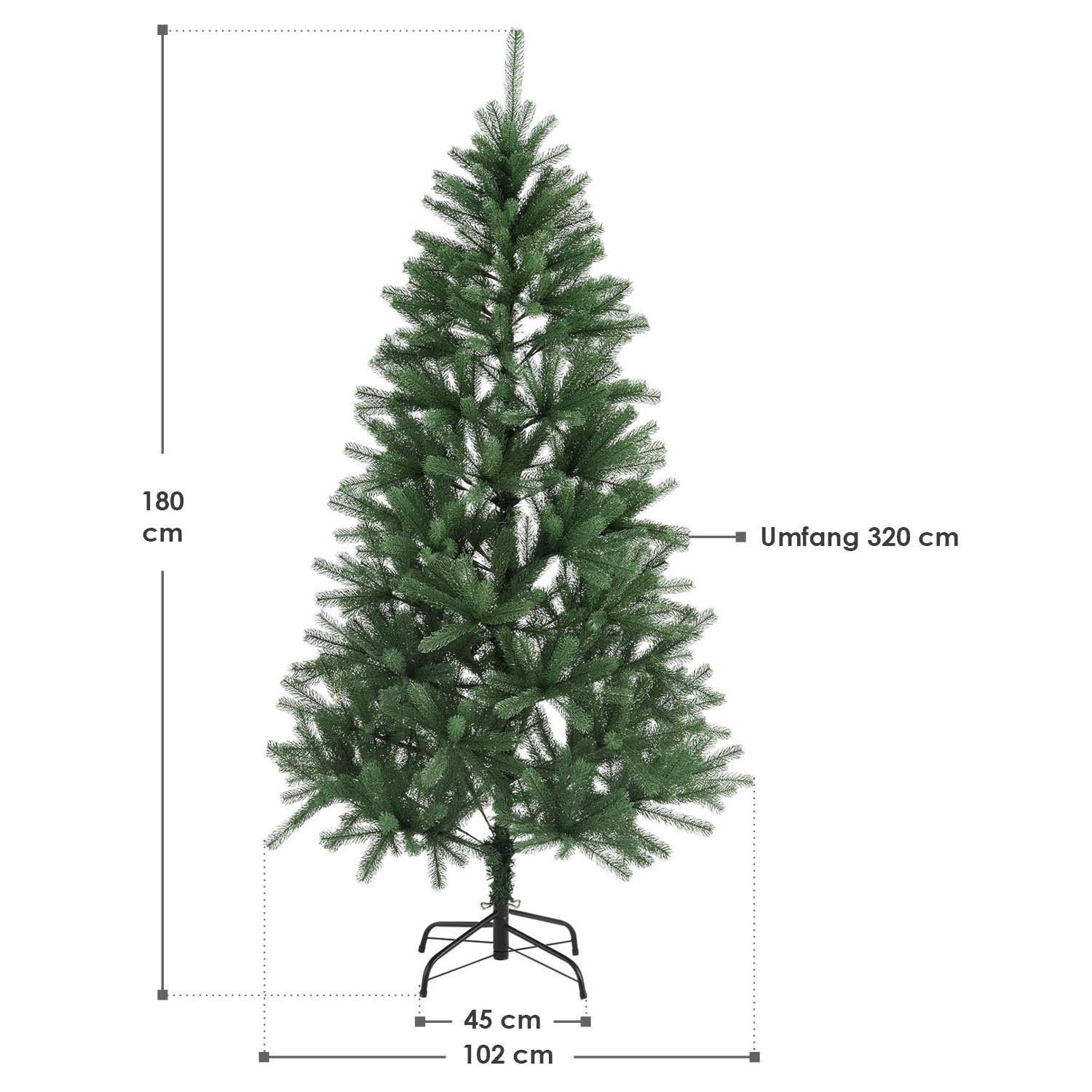 Juskys Weihnachtsbaum Talvi 180 cm hoch – künstlicher Tannenbaum aus PE-Kunststoff mit Metallständer