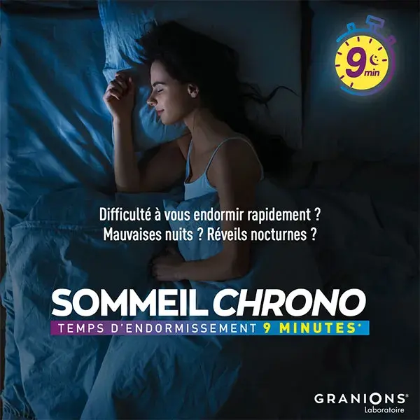 Granions Sleep Chrono 9min - Melatonina 1,9 mg, Valeriana, Passiflora, GABA - 30 comprimidos