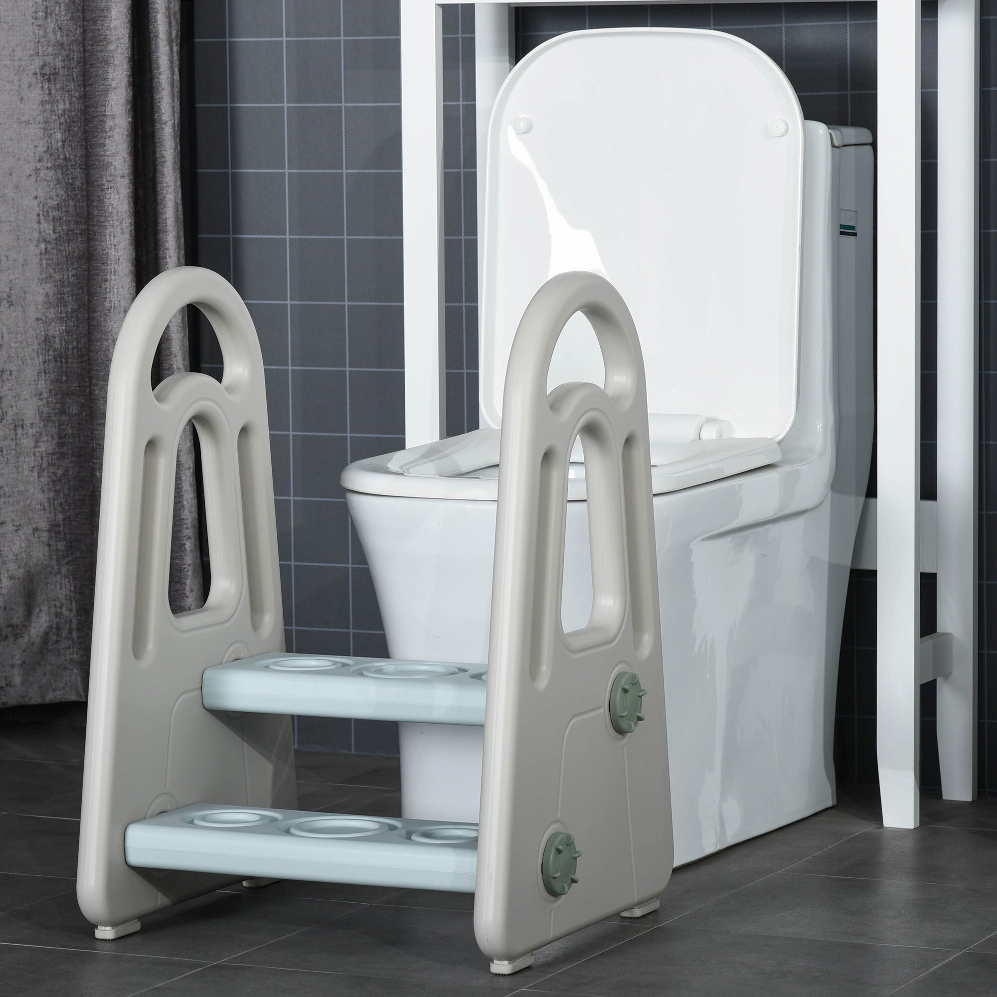 HOMCOM Kinder-Tritt mit rutschfesten Gummi-Füßen Blau, Grau 43,5 x 38,5 x 61 cm (LxBxH)