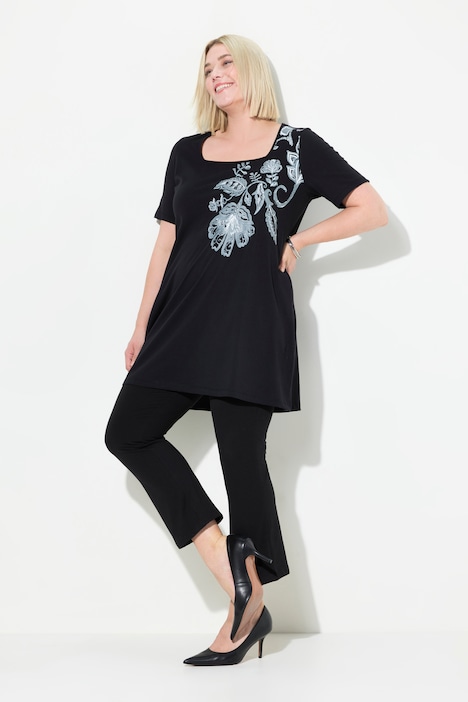 Longshirt, A-Linie, Blumendruck ab der Schulter