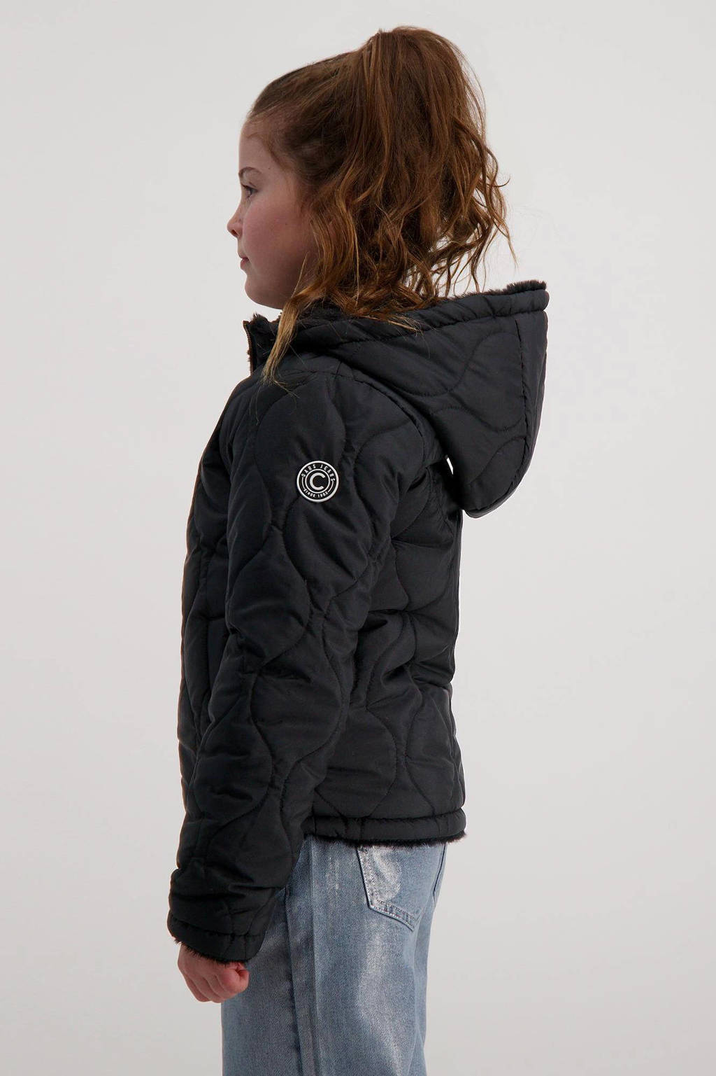 Cars reversible quilted gewatteerde imitatiebont winterjas RIES zwart