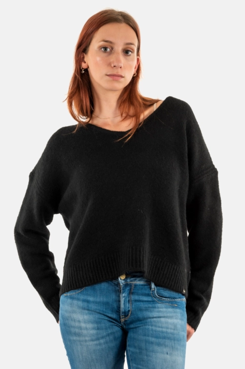 Pull hiver superdry oversized v neck 02a black