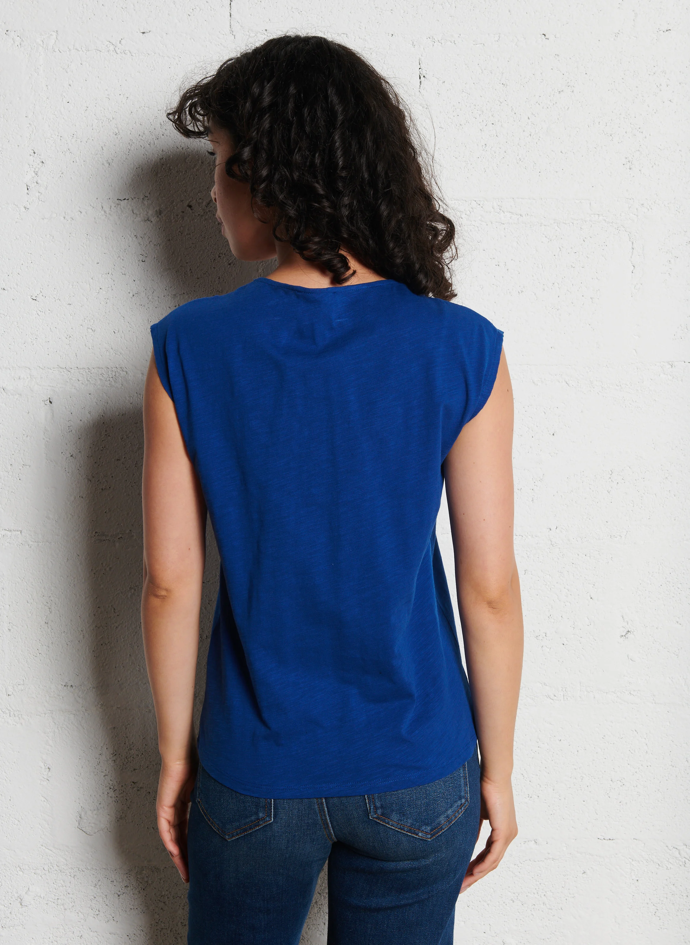 DREW - Débardeur oversize col V en coton | Bleu