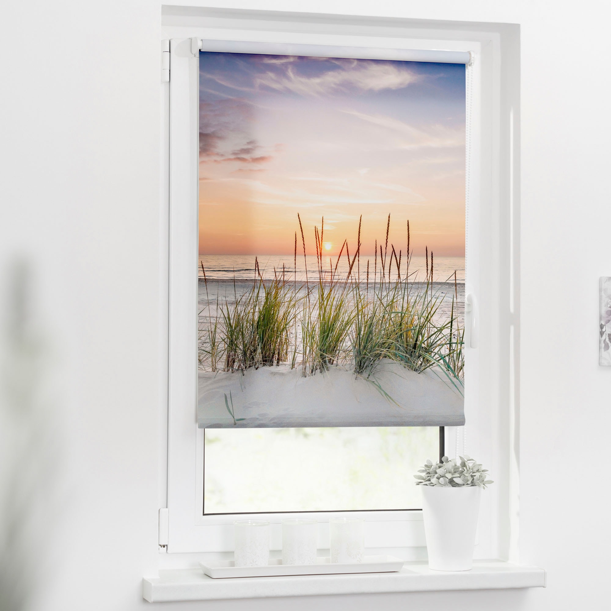 LICHTBLICK ORIGINAL Seitenzugrollo »Rollo Klemmfix, ohne Bohren, blickdicht, Nordseestrand - Rot Weiss« blickdicht Blendschutz | Sichtschutz freihängend