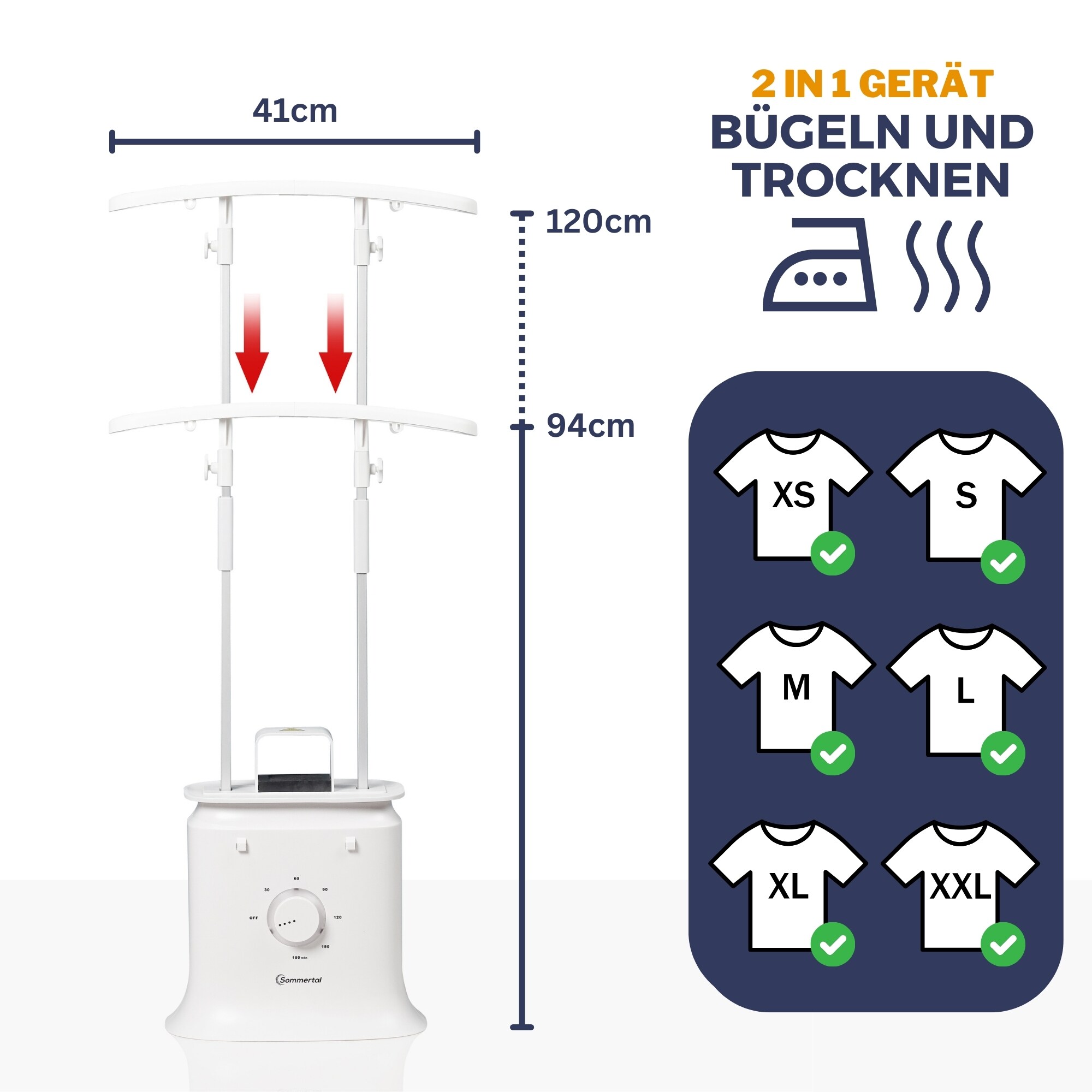 Sommertal Bügelpuppe Gentleman – Hemdenbügler & Bügelmaschine für Hemden, Blusen, T-Shirts, Hosen – Bügelautomat mit 2-in-1 Bügeln & Trocknen Funktionen – effiziente Bügelhilfe