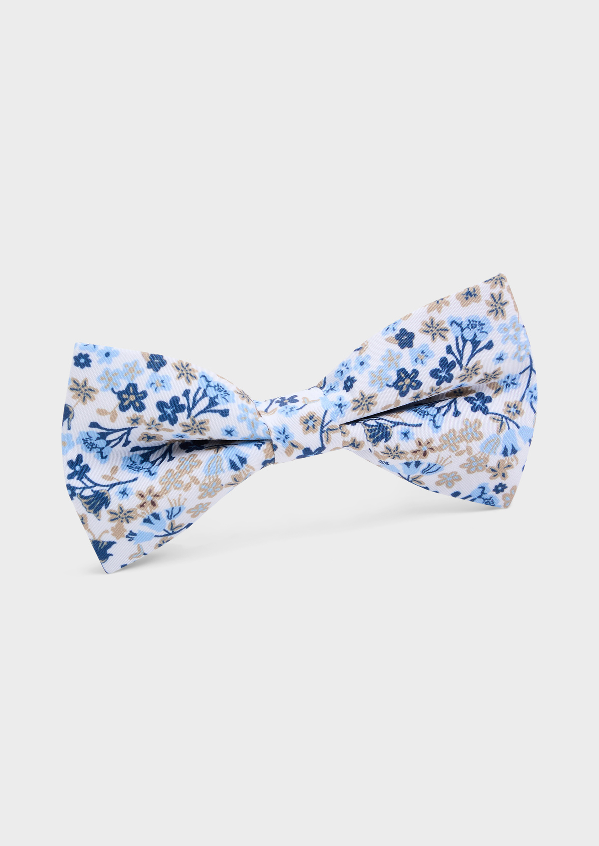 Noeud papillon blanc à motif fleuri bleu ciel et beige