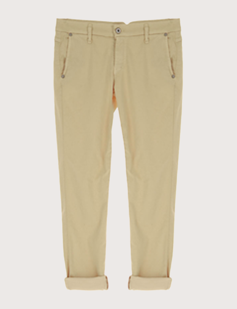 PLEASE PANTALON CHINO FEMME STRETCH PEAU DE PÊCHE CAMEL