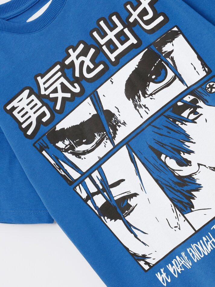 Camiseta com mangas estampadas - Azul Royal