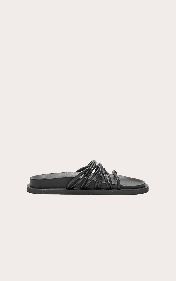 Noir Sandales À Semelle Anatomique En Cuir Véritable Avec Détails De Brides Et Bout Rond