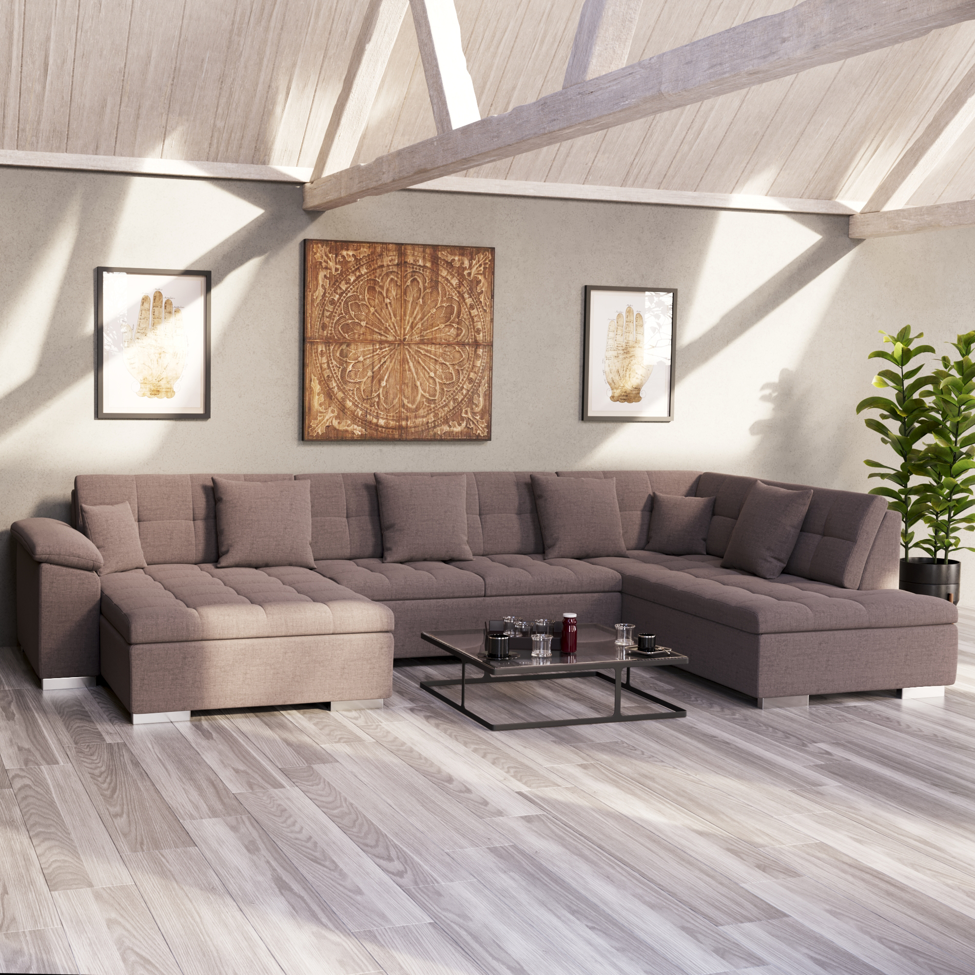 Ecksofa ARIA links taupe