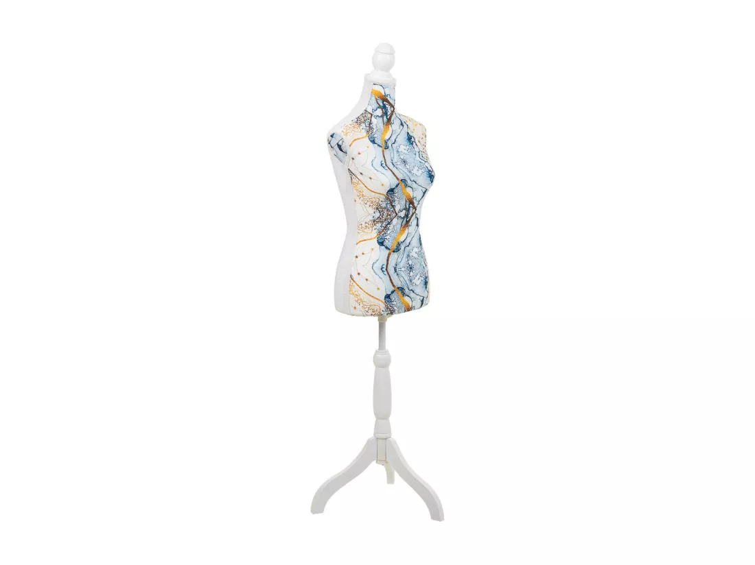 Mannequin en bois et mousse habillé de tissu bleu 24x37,5x168h