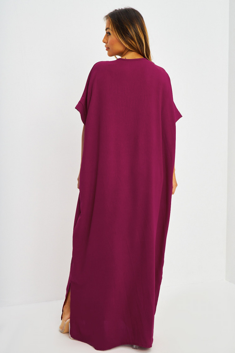 Abaya rouge bordeaux à broderies dorées