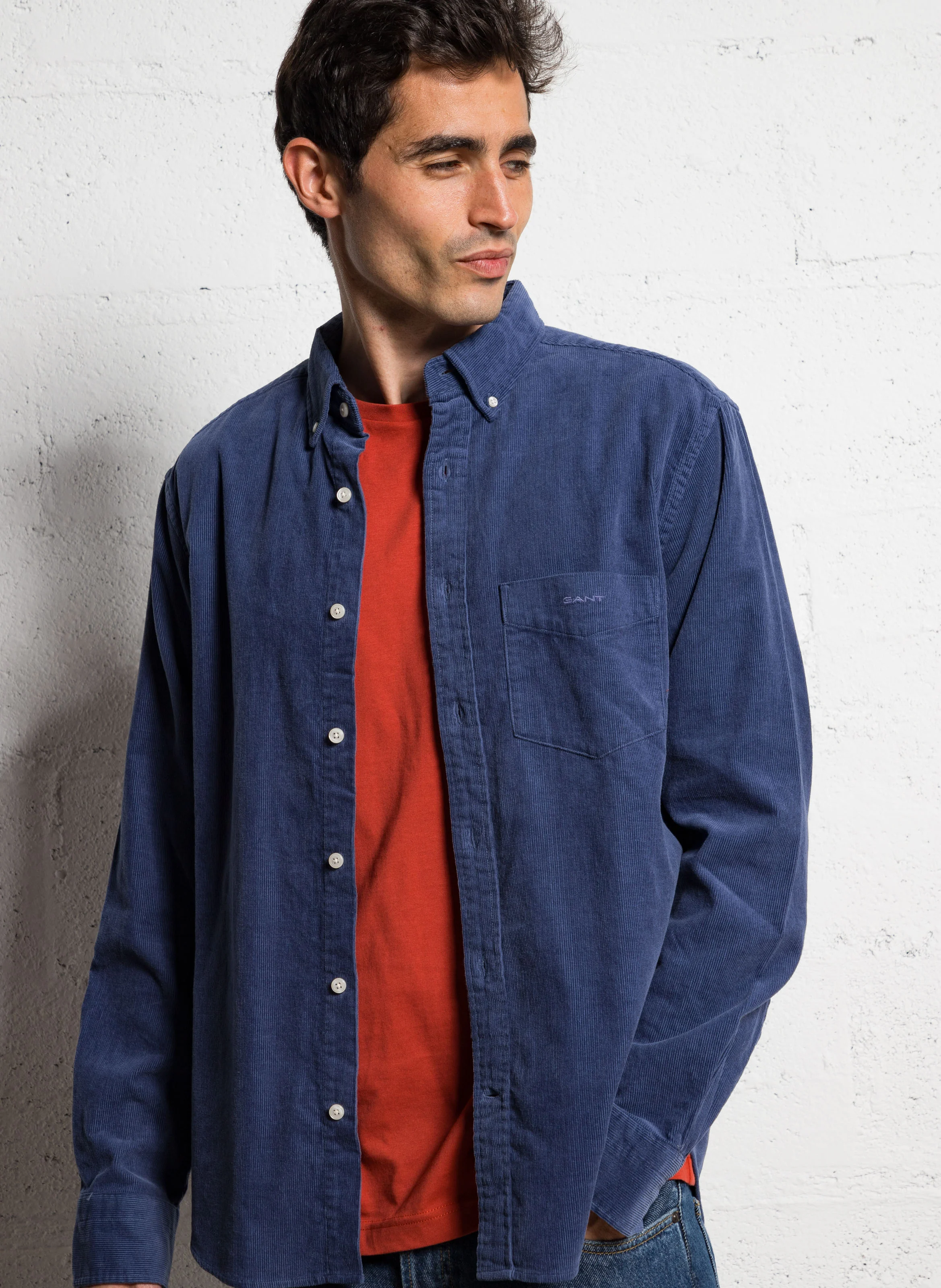 Chemise col classique en coton| Bleu