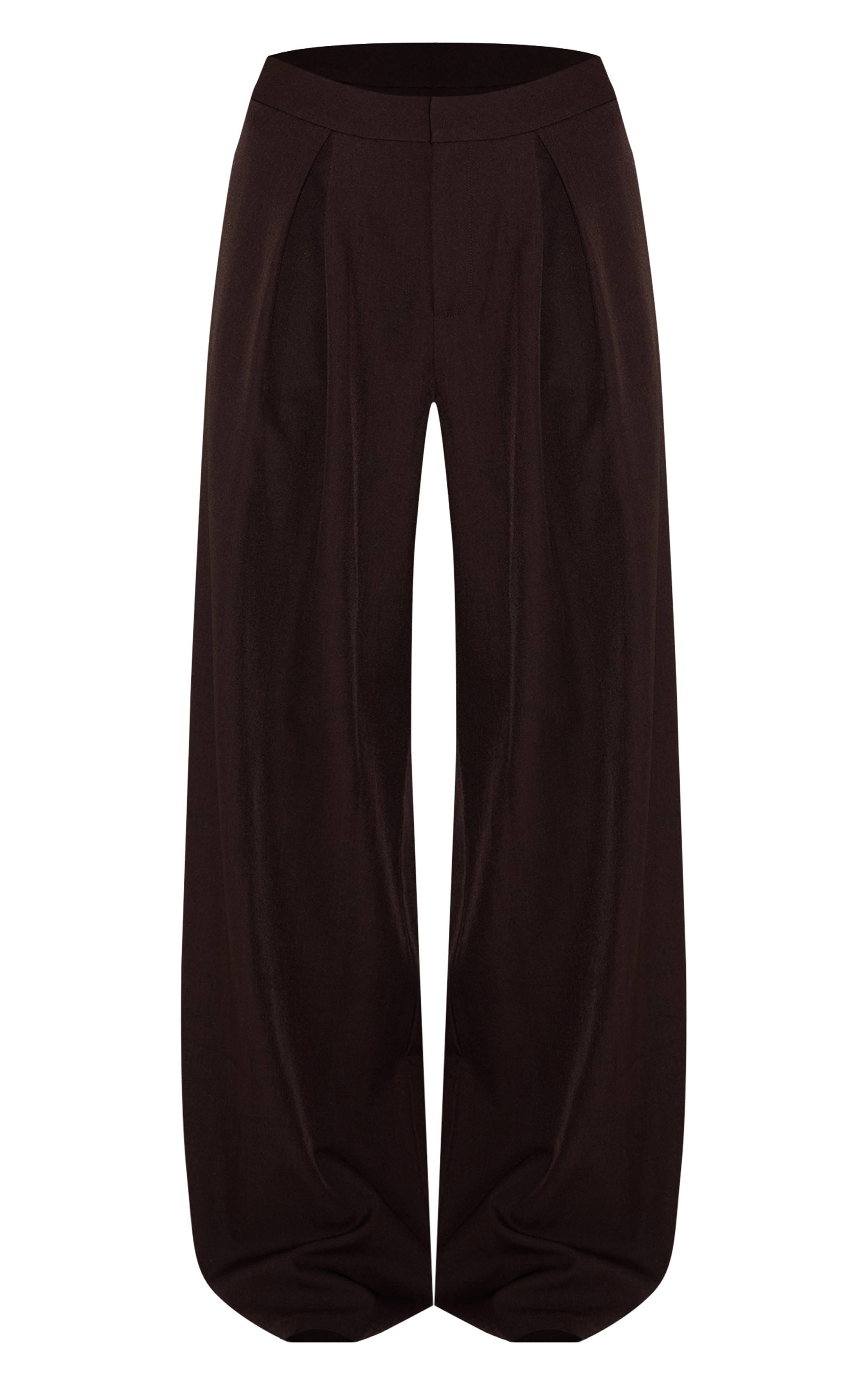Marron Foncé Pantalon Large Tailleur En Tissu Tissé