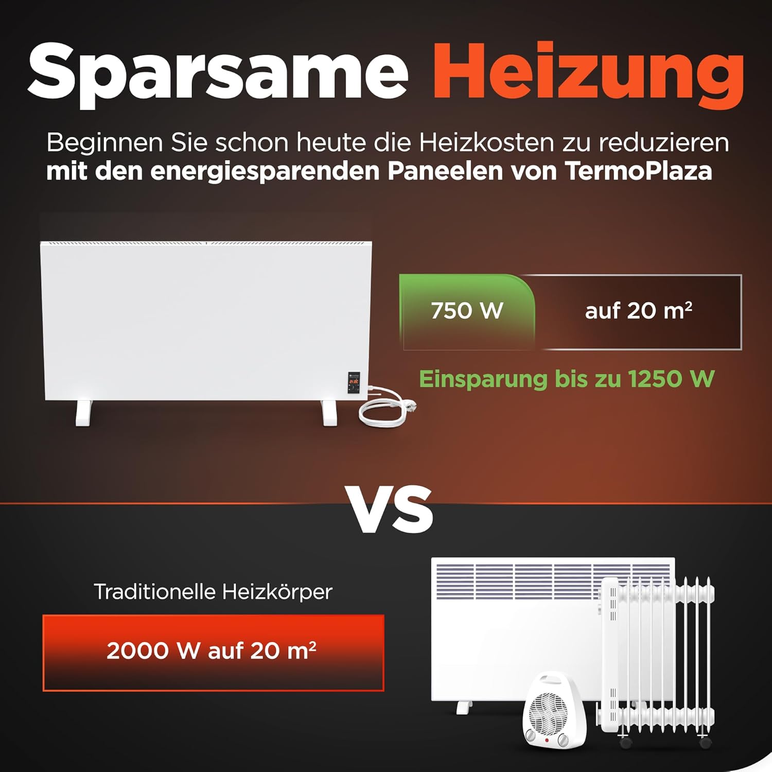 WLAN Infrarotheizung mit Thermostat 750 W bis 20 m² | Intelligente Infrarot Wandheizung & Standgerät | Energiesparende Infrarot Elektroheizung & Konvektor Heizung für Zuhause und Badezimmer