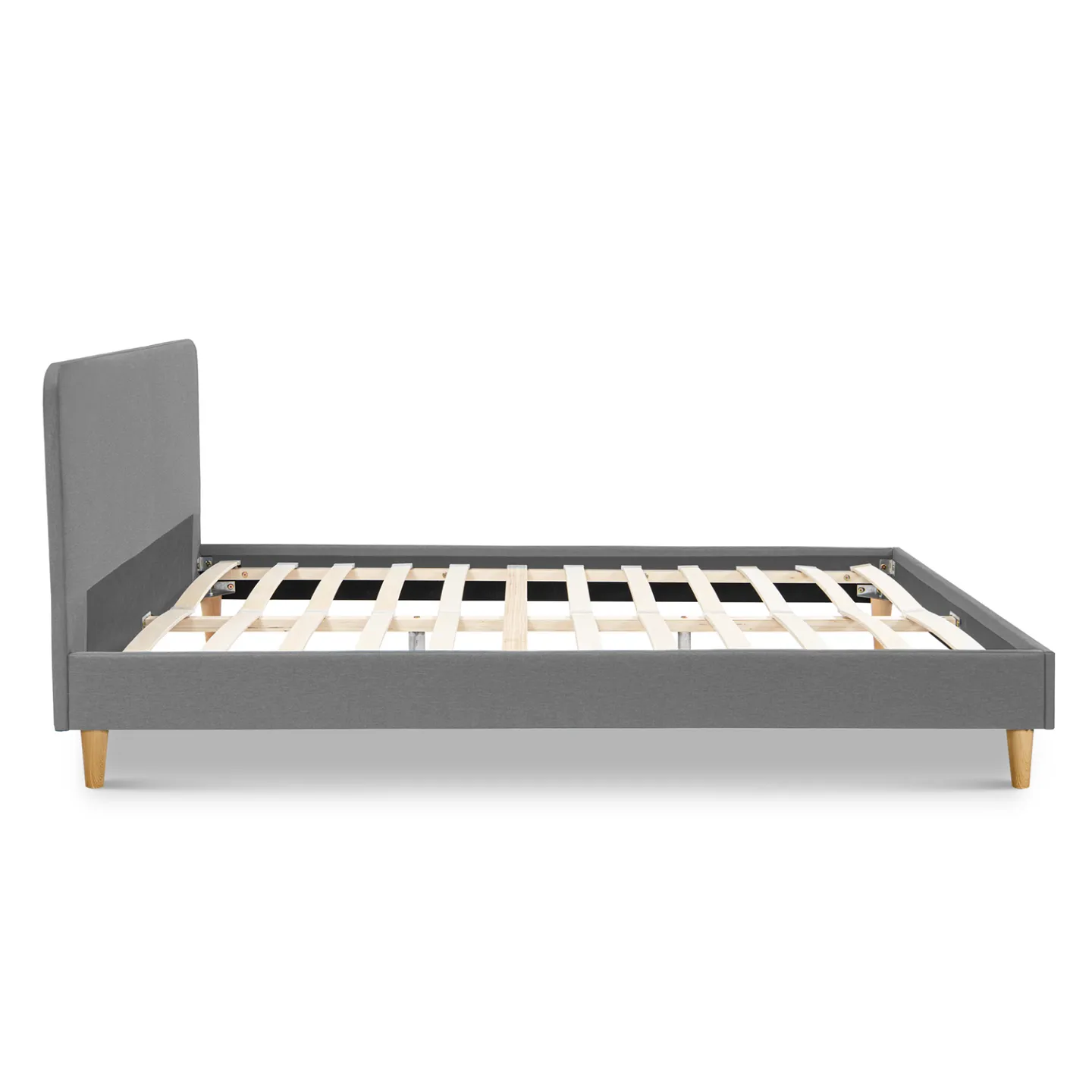 Lit double scandinave BALTA avec tête de lit et sommier 140 x 190 cm tissu gris clair