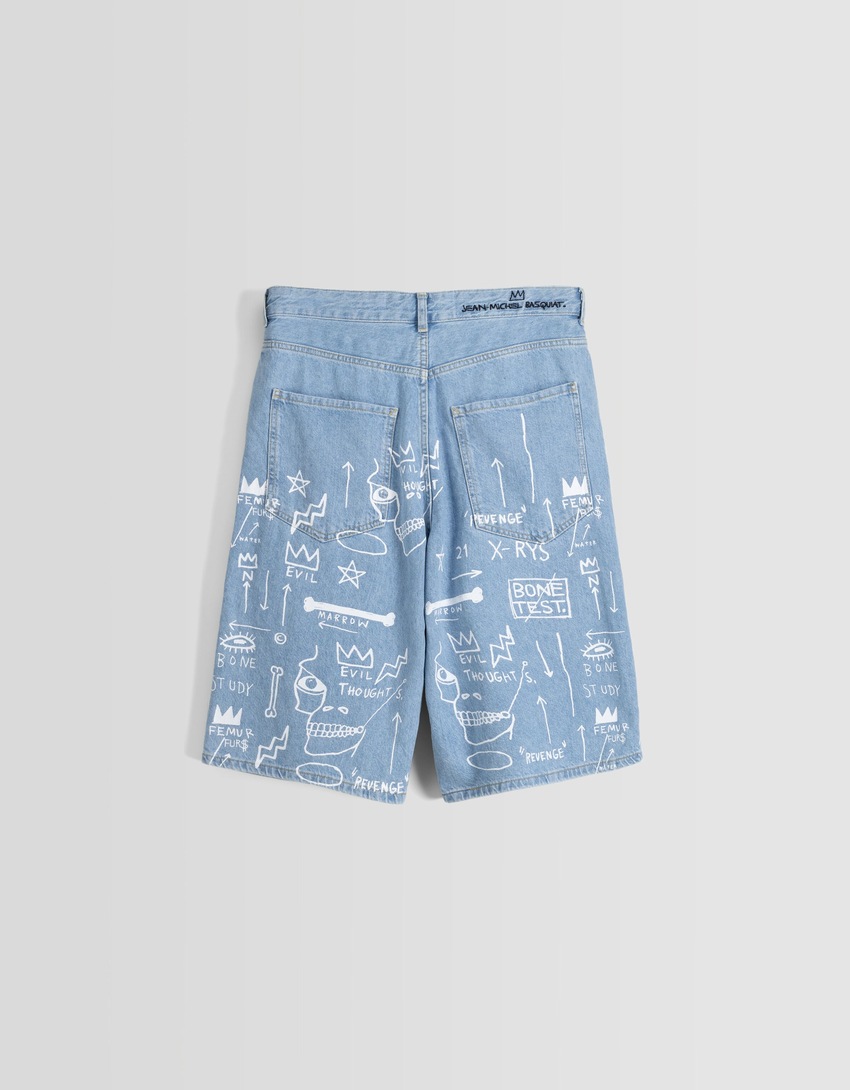 Bermuda jeans com estampa Jean-Michel Basquiat