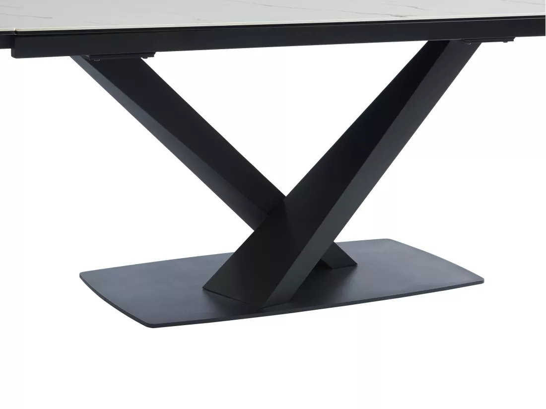 Table à manger extensible 6 à 10 personnes en verre trempé, céramique et métal - Effet marbre blanc et noir - MALATA de Maison Céphy