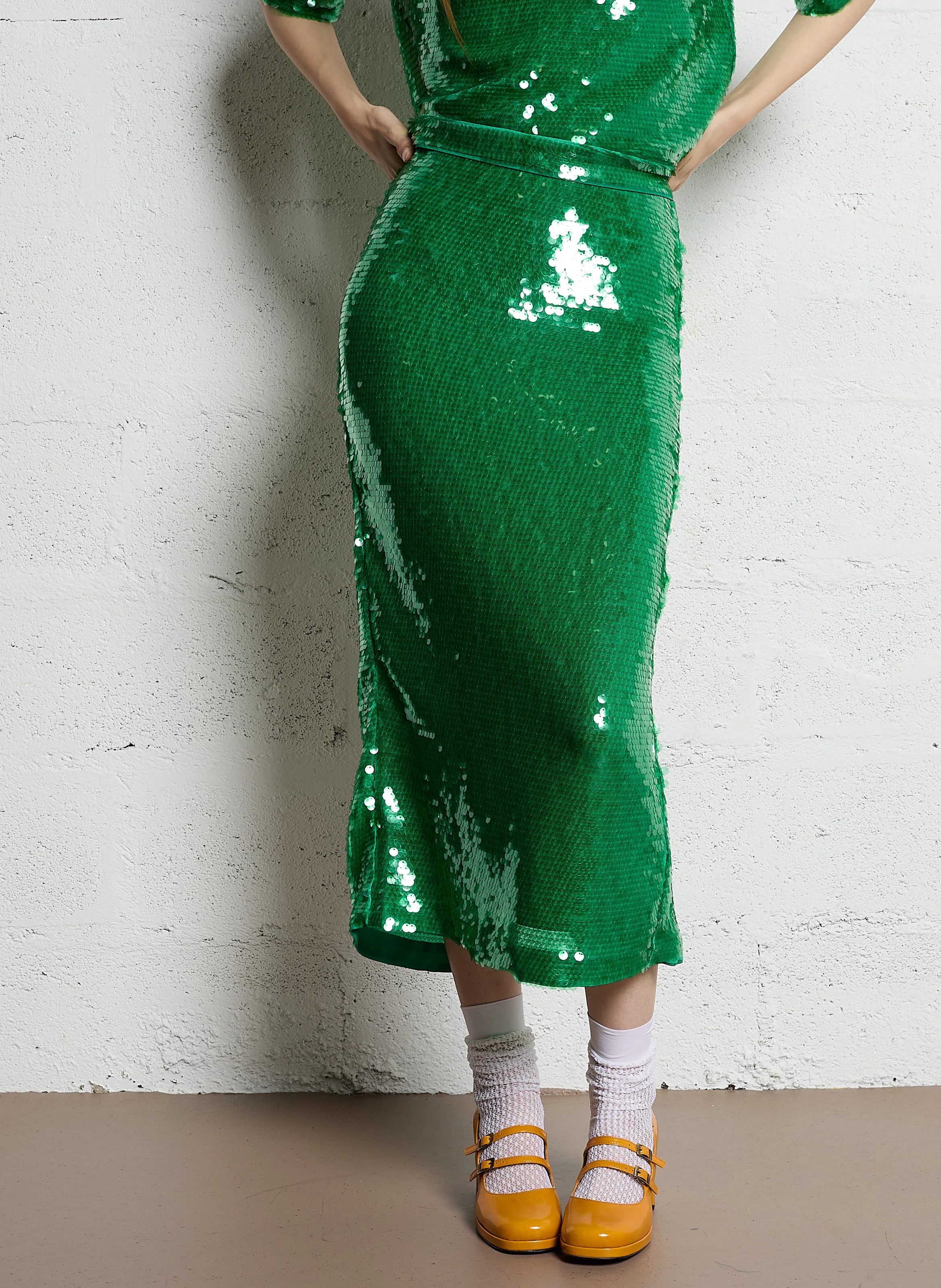 JAMY - Jupe longue à sequins | Vert