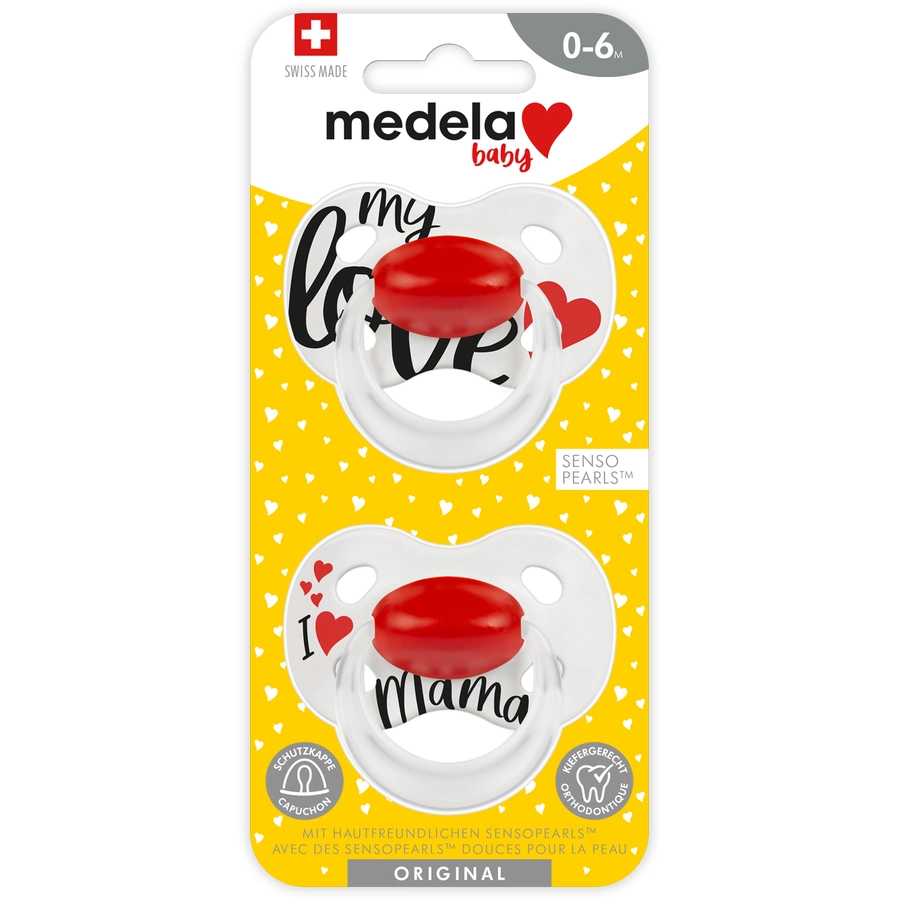 Medela Baby Schnuller Original 0-6 Monate DUO Signature 4 Stück in weiß, rot